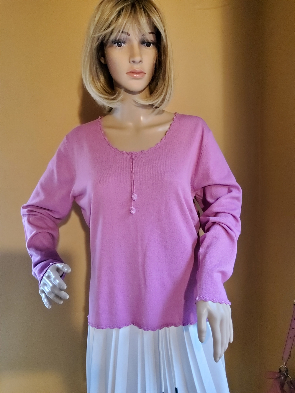 Beechers Brook Pink Scoop Neck Knit Top with Tie Detail